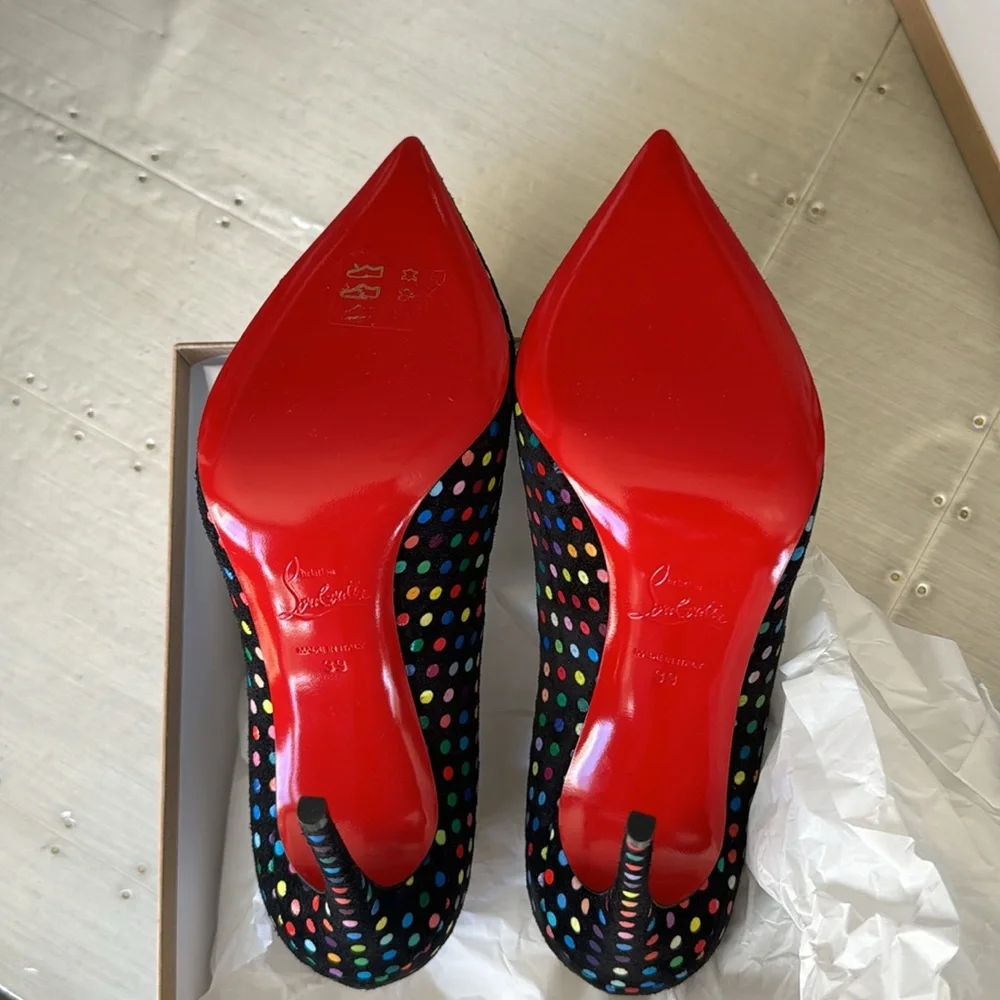 Christian Louboutin hot chick 100mm black suede stiletto boum polka dot pump 39